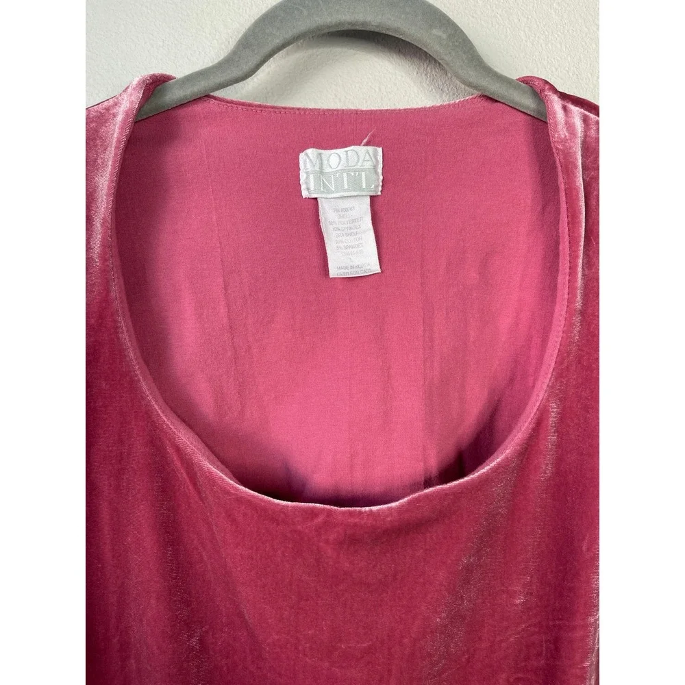 Moda International Short Sleeve Top Pink Velvet Scoop Neck Vintage 90s Y2K Large